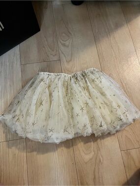 Be A Deer Girls Gold Star Tulle Tutu Skirt Ivory Size 4T